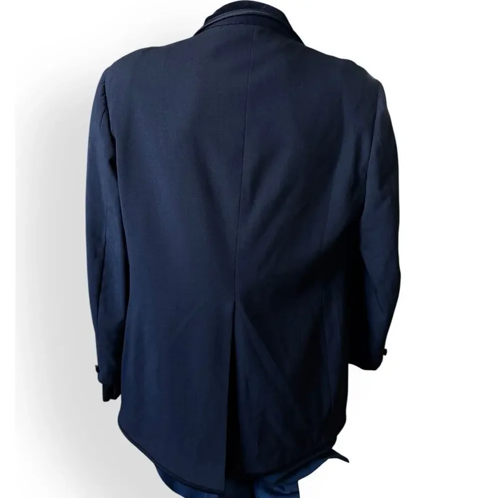 Vintage 1960s Tuxedo Jacket 46R Velvet Shawl Lapel After Six Blue Wool Prom Tux